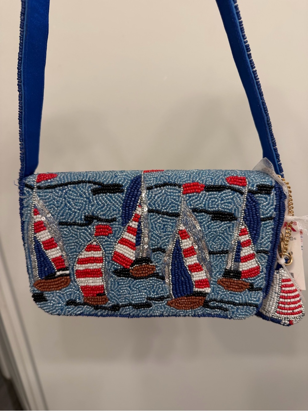Blue Beaded Sailboat Shoulder Bag - Picture 2 of 5